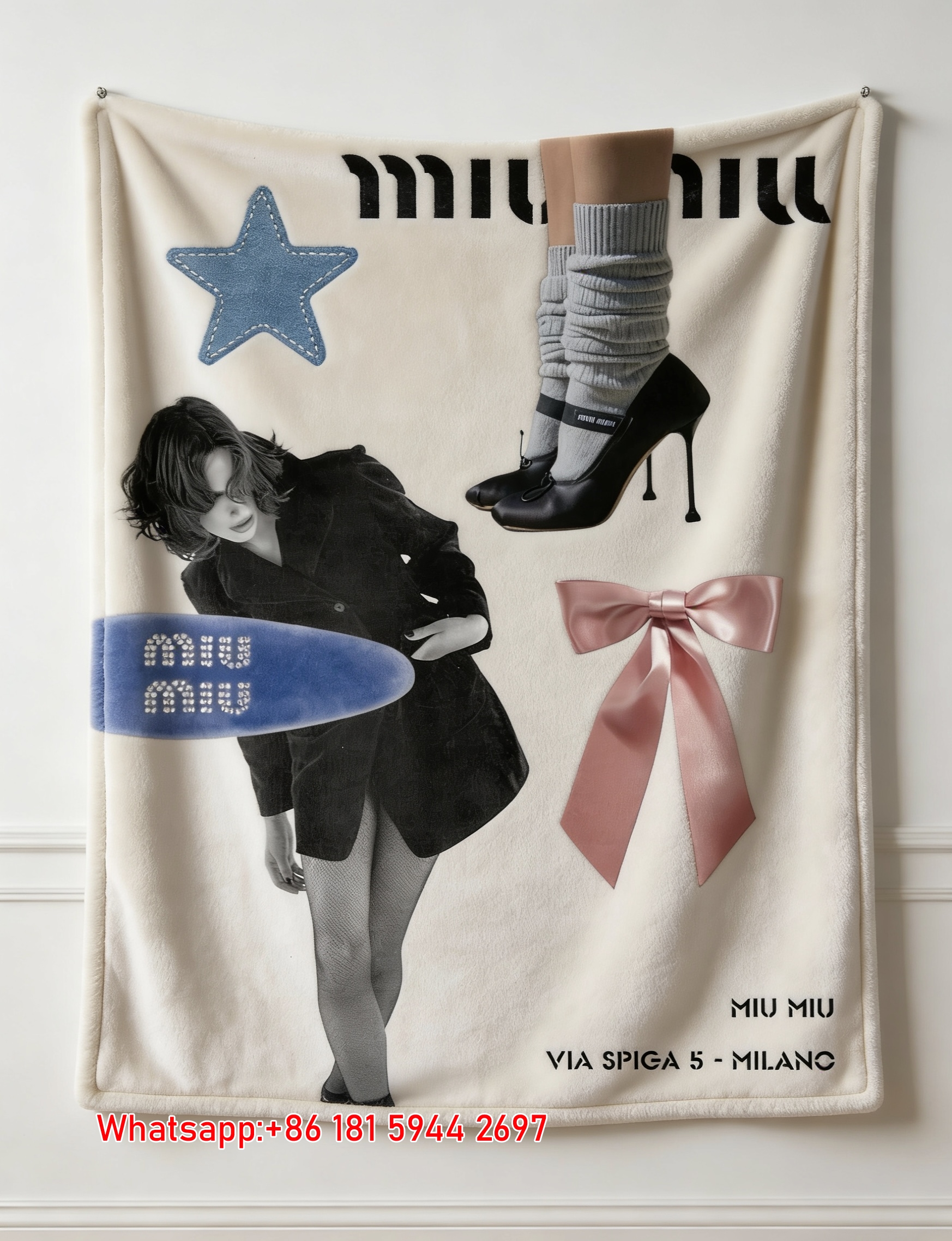 Miu Miu Vintage Collage Print Flannel Sofa Throw Blanket IMG_0621